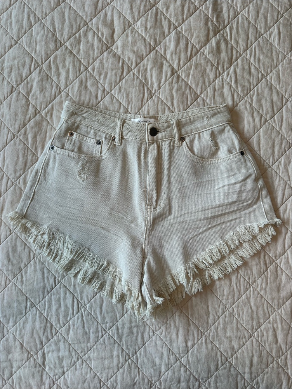 Mustard Seed White Frayed Hem High Rise Denim Shorts